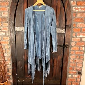 Long fringe cotton open duster top L